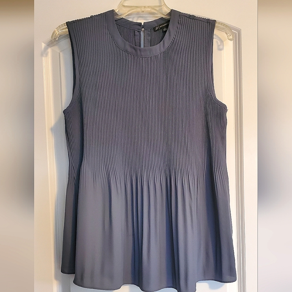 Adrianna Papell Dusty Blue Sleeveless Crinkle Pleated Blouse Size M